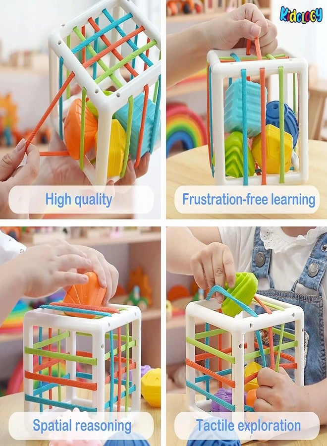 Kidology Baby Shape Sorting Toy | Montessori Sensory Toys with 6 Pcs Blocks Colorful Cube for Kids | Shape Sorting Bin with Elastic Bands Fine Motor Skill Early Learning Preschool Educational Blocks - Image 3